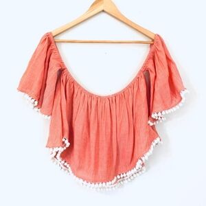 Gianni Bini off the shoulder blouse, Size L, Bright Peachy Pink-ish Orange